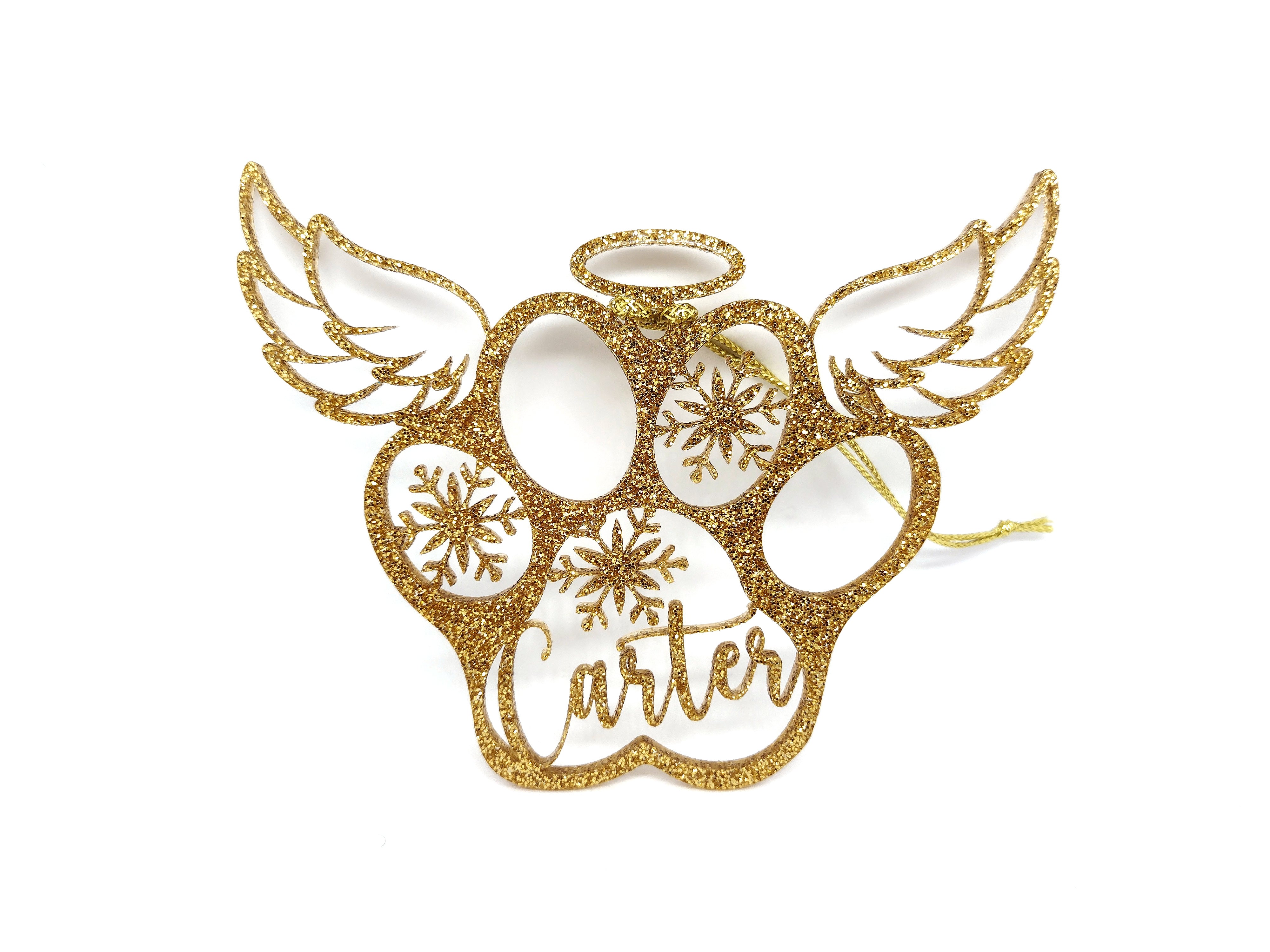 Paw Angel + Name + Snowflake Ornament