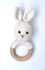 Load image into Gallery viewer, Handmade Bunny - Rabbit Teether / Rattle (Name or Name + DOB) Personalised
