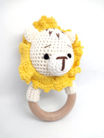 Load image into Gallery viewer, Handmade Lion Teether / Rattle (Name or Name + DOB) Personalised
