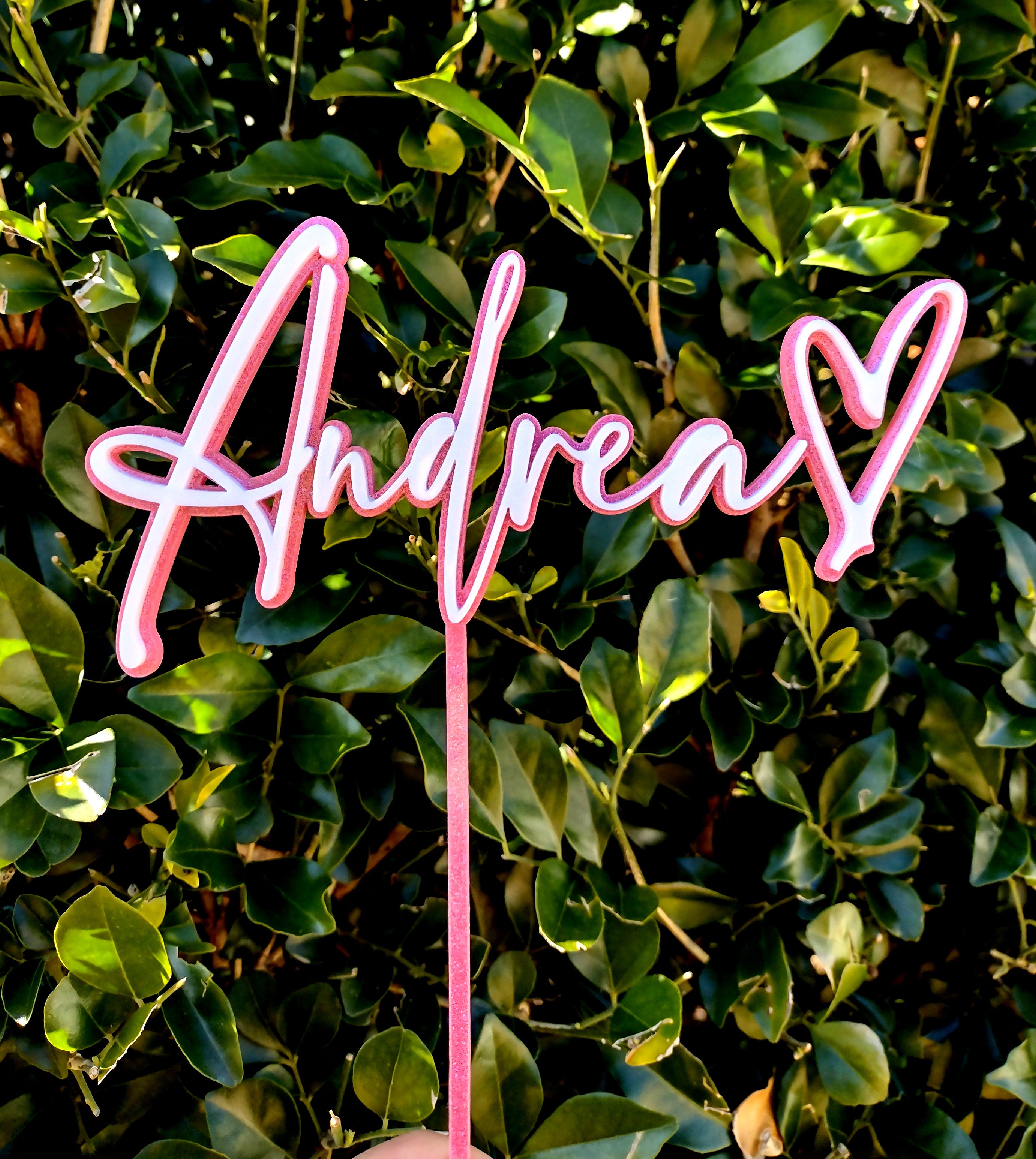 Name + Heart Cake Topper Double layer