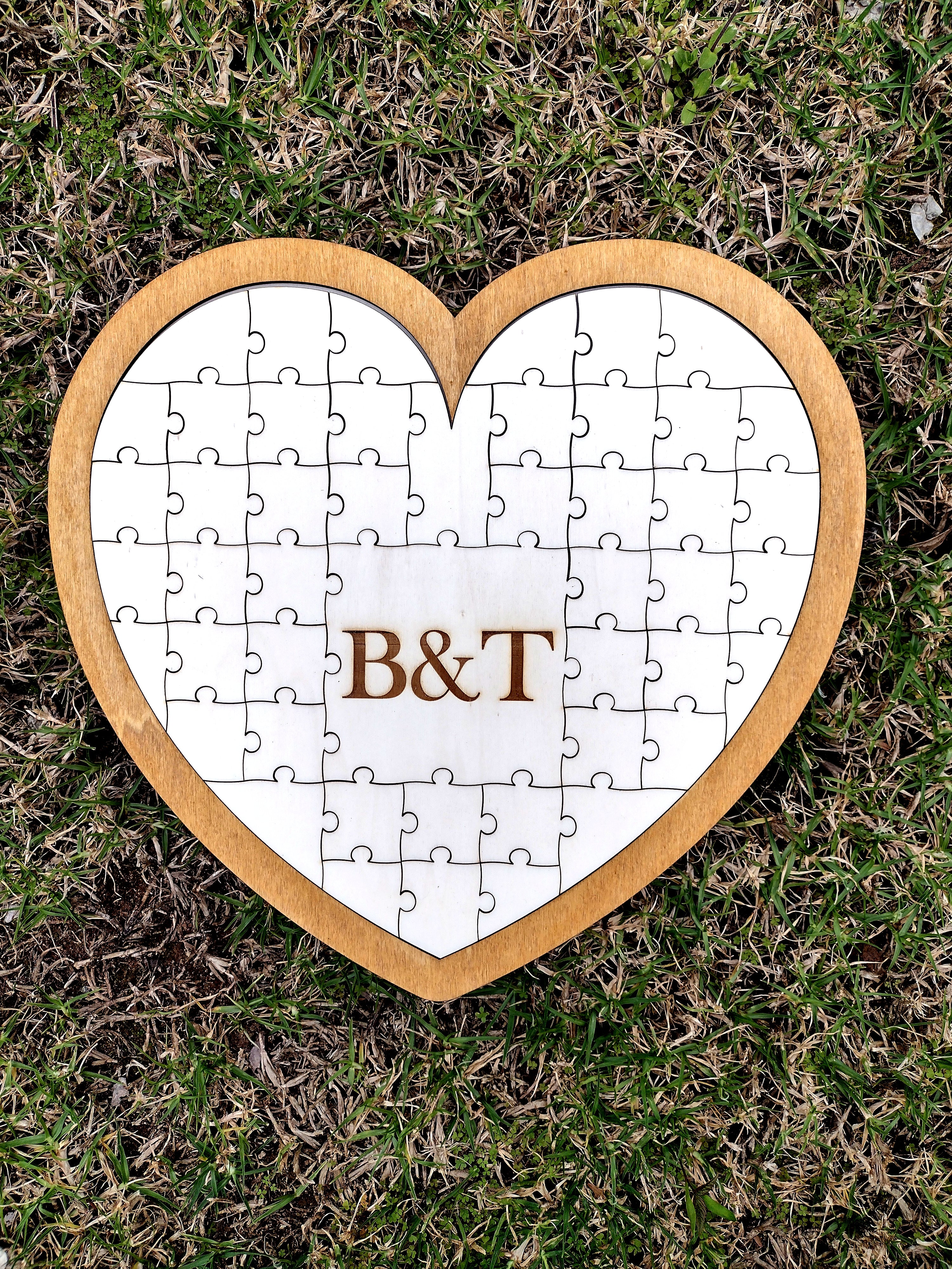 Heart Puzzle Guest Book - Stained with stand