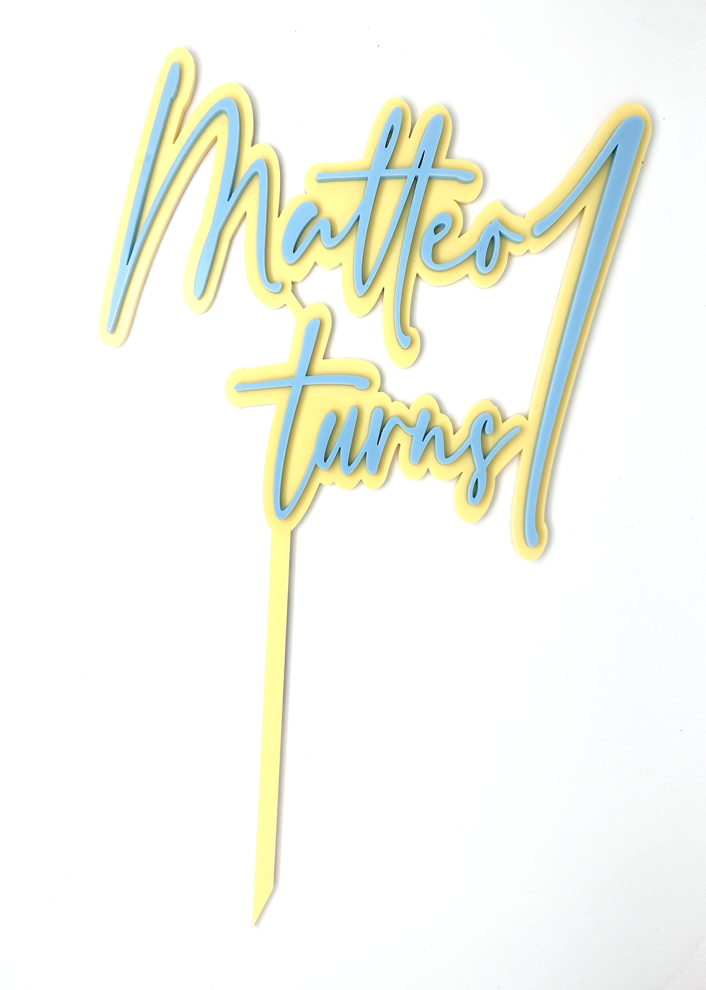 Name turns + Age Cake Topper Double layer