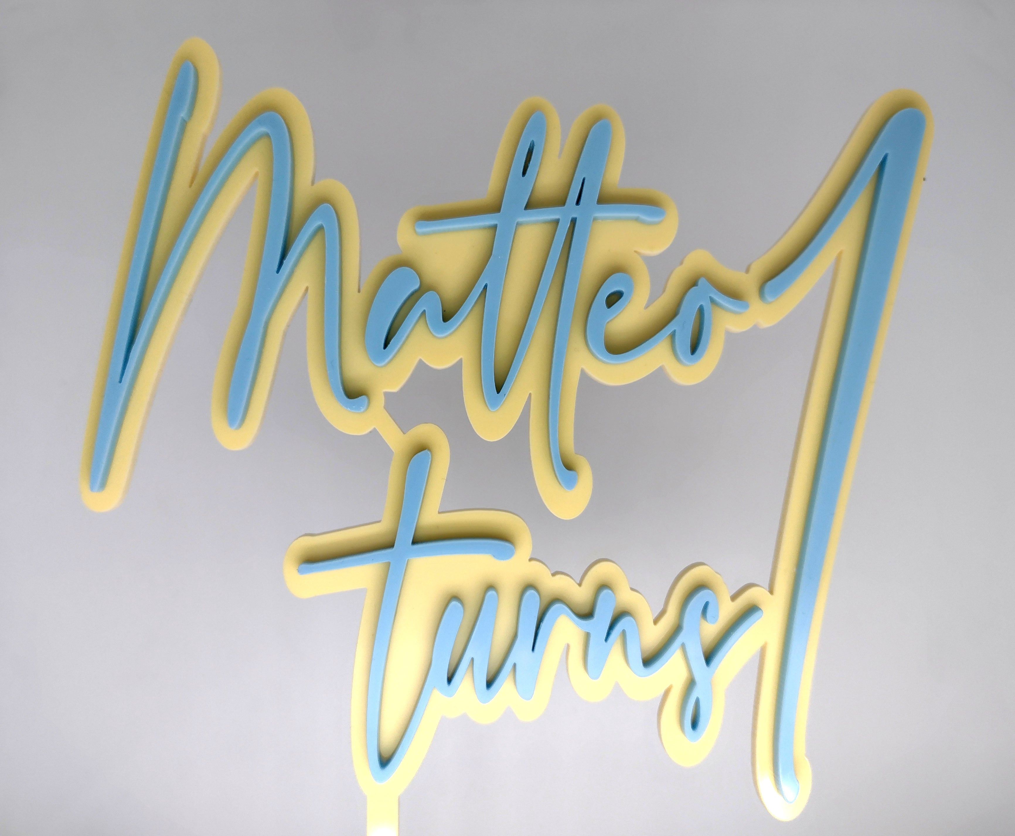 Name turns + Age Cake Topper Double layer