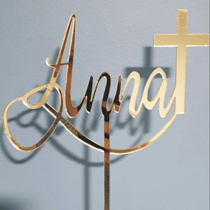 Chirstnening Cake Topper (Name + Cross) - Craftyroo