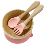 Load image into Gallery viewer, Baby&#39;s Wooden Silicone Bowl, Fork and Spoon
