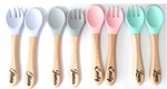 Load image into Gallery viewer, Baby&#39;s Wooden Silicone Bowl, Fork and Spoon
