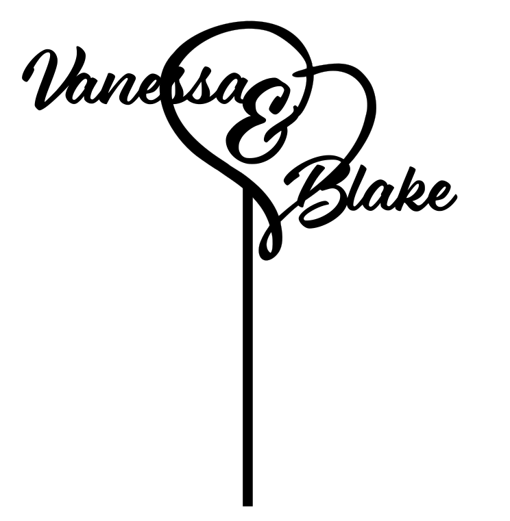Name + Heart + Name Wedding Engagement Cake Topper
