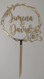 Load and play video in Gallery viewer, Name + Name Hexagonal Rose Vines Cake Topper Wedding / Engagement
