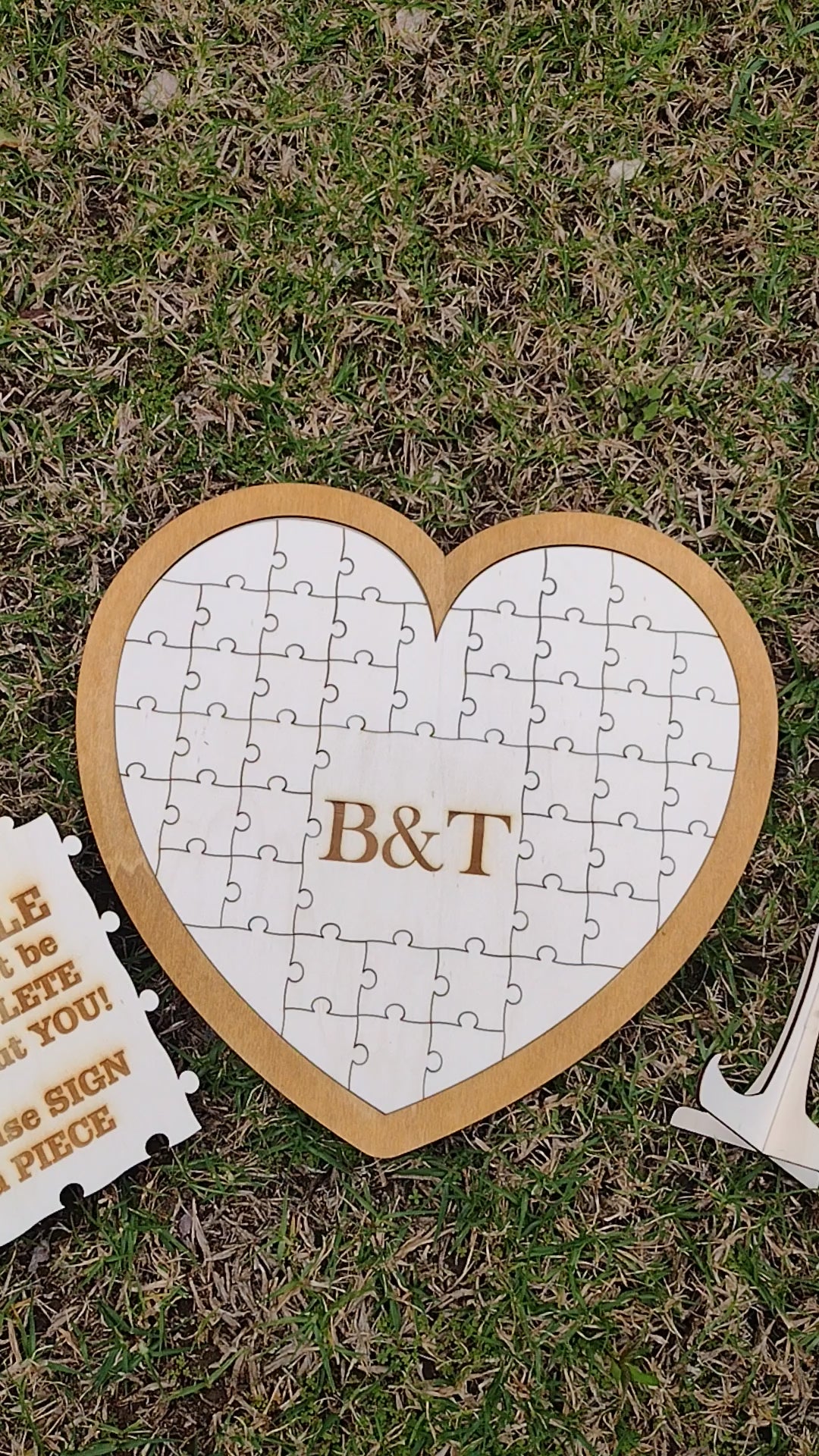 Heart Puzzle Guest Book - Stained with stand