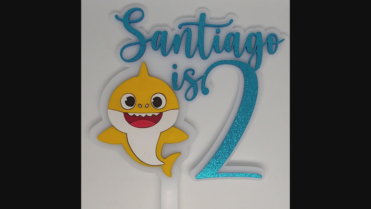 Personalised Name is Age - Baby Shark Cake Topper Double layer